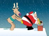Santa and reindeer measuring girth